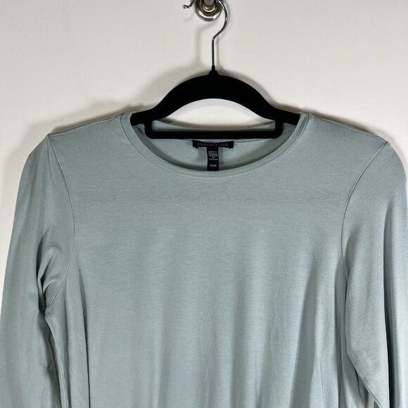 EILEEN FISHER Blouse Women's PS Blue Round Neck Stretch Long Sleeve Top Designer - Picture 2 of 7